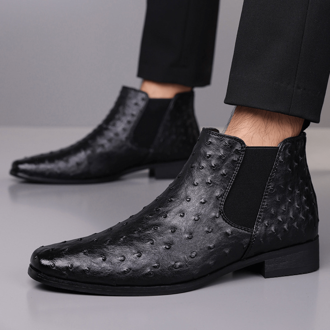 Quill Ostrich - Embossed Chelsea Boots - Timeless Crafted