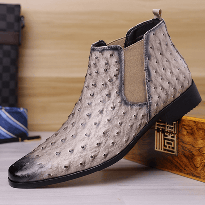 Quill Ostrich - Embossed Chelsea Boots - Timeless Crafted